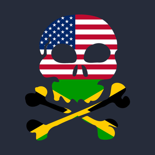 Jamaican And American Flags Skull And Crossbones by Dara4uall