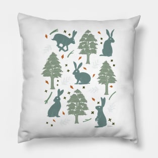 Rabbit Forest - Mint and Orange Pillow