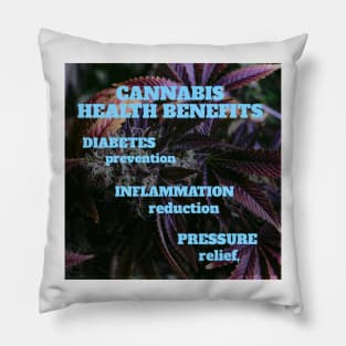 Cannabis health benefits: diabetes prevention, inflammation reduction, pressure relief. Pillow