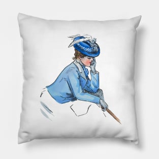 Art Nouveau Lady Blue Pillow