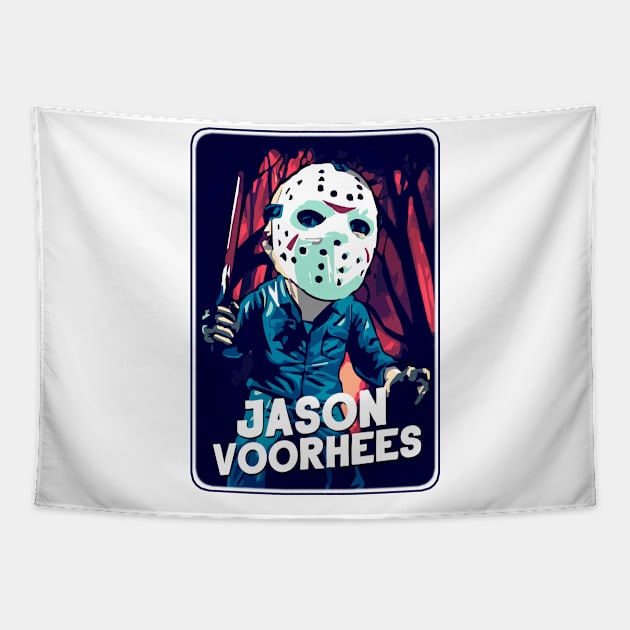 Jason Voorhees Killing - Ilustration Mini Style Tapestry by Semhar Flowers art