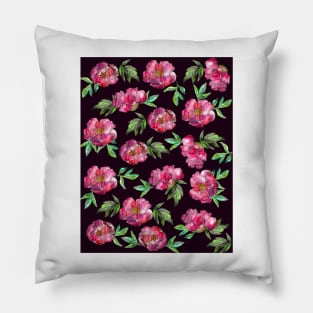 Peonies Flowers Watercolor Ink Cute dark Pillow