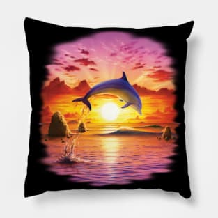 Dolphin dancing in sunset Pillow