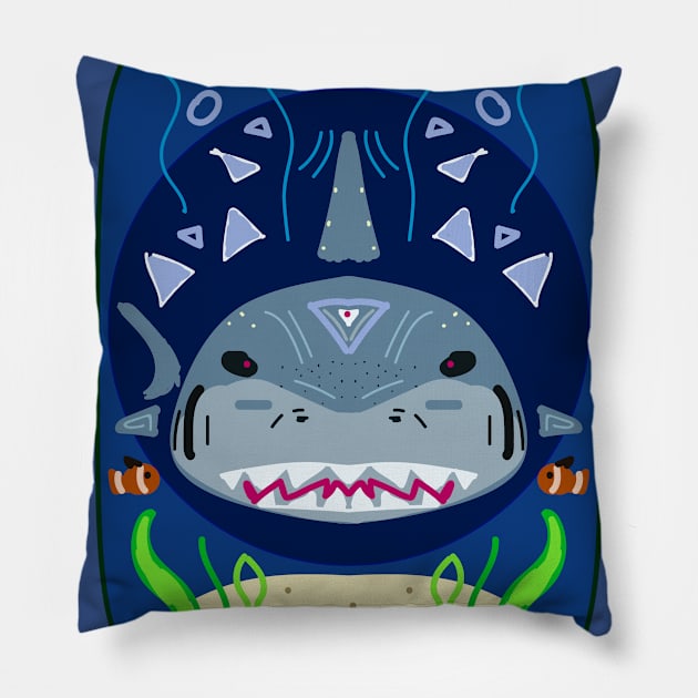 Tribal Great White Shark Card Pillow by VixenwithStripes