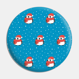 Winter cute penguins pattern with snow. Pin