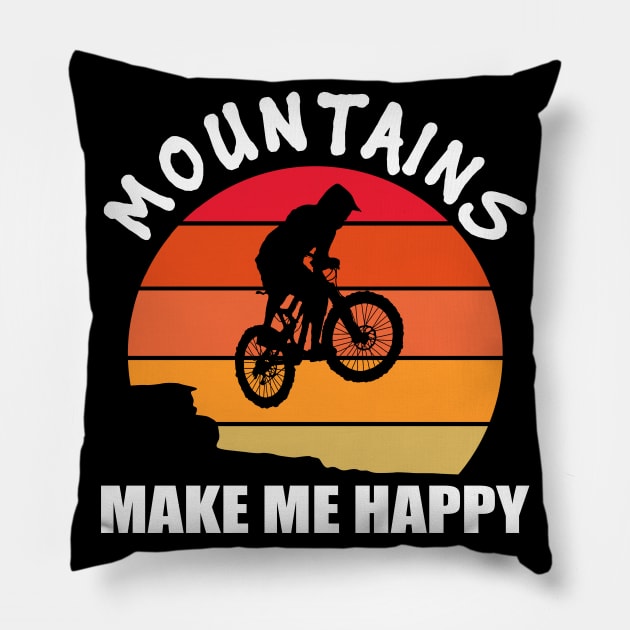 Mountains Make Me Happy Dirt Bike Retro Vintage Pillow by vnteees1