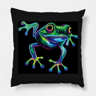 Neon Frog Art Pillow