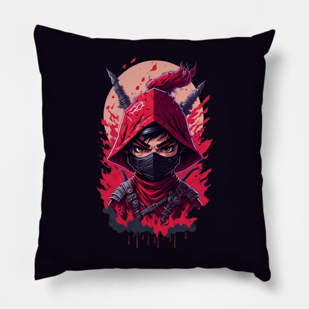 evil ninja man face Pillow by Rizstor