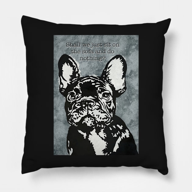 French Bulldog Linoprint Pillow by NattyDesigns