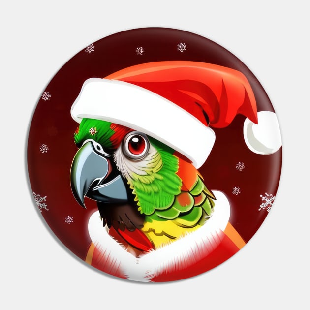 Adorable Green Cheeked Conure Santa Hat Suit Christmas Pin by Jim N Em Designs