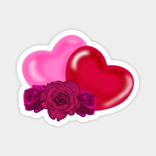 Pink Heart and Red Heart with pink roses Magnet