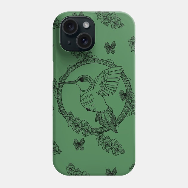 Hummingbird anti-stress&black_green Phone Case by Eirene San