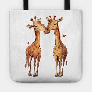 Valentine Cartoon Giraffe Couple Tote