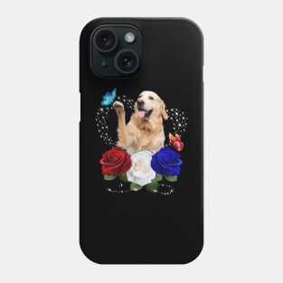 Golden Retriever Butterfly Red Blue White Rose Independence Day Phone Case