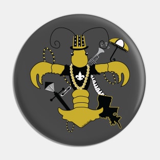 New Orleans Black and Gold Louisiana Crawfish Fleur de Lis Pin