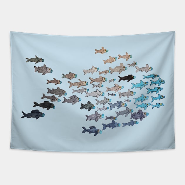 Return to school of fish Tapestry by atadrawing