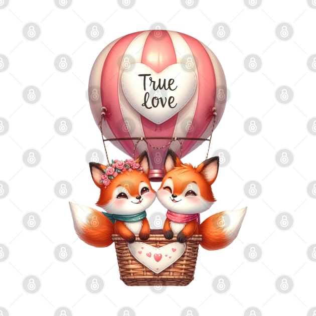 Valentine Fox Couple On Hot Air Balloon by Chromatic Fusion Studio