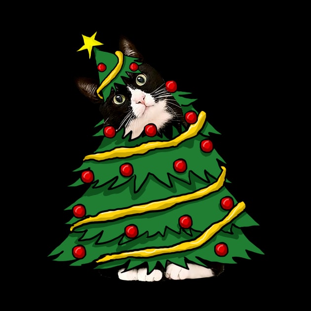 Tuxedo Cat Christmas Tree Funny Xmas Cat Lover by Magazine