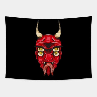Demon Head Devil Illustration Mask Horns Tapestry