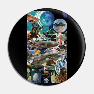 Retro sci fi mixed art Pin