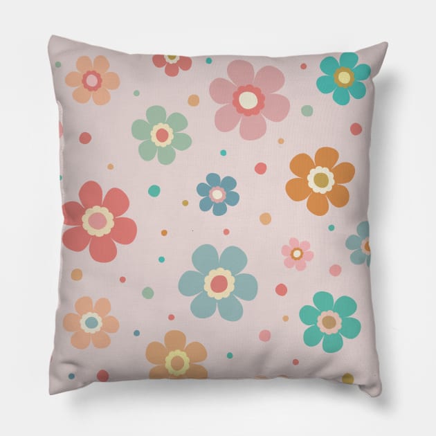 Cute Multicolor Flower Pattern On Pastel Pink Pillow by Cato99