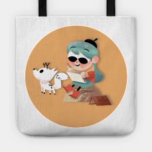 A Blue Haired Girl and her Deerfox Pet Tote