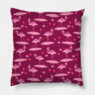 Valentine's Flamingo in Love burgundy Pillow