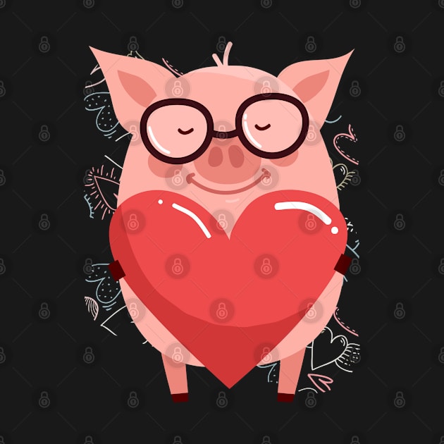 Valentines Day Shirt, Cute Pink Pig With Hearts by GIFTGROO