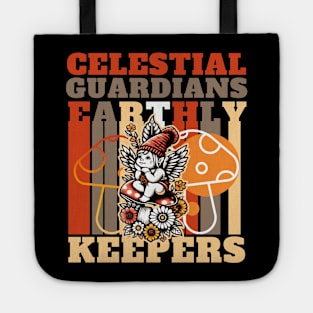 Celestial Guadians, Earthly Keepers Cute Cherubim and Mushroom Design Tote