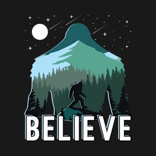 Believe in Bigfoot Silhouette Sasquatch Wilderness Nature T-Shirt