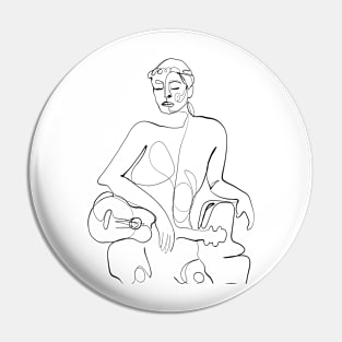 Woman Musician with Guitar - One Line Drawing Pin