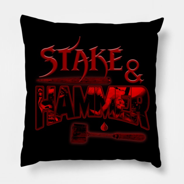 Stake & Hammer (Dracula Hammer Film Tribute) Pillow by The Dark Vestiary