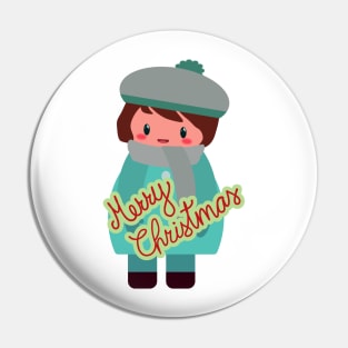 Chibi boy wishes you a Merry Christmas Pin