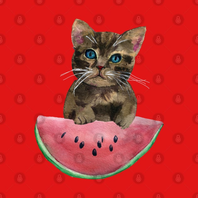 Kitten and watermelon by Irina_Reznikova