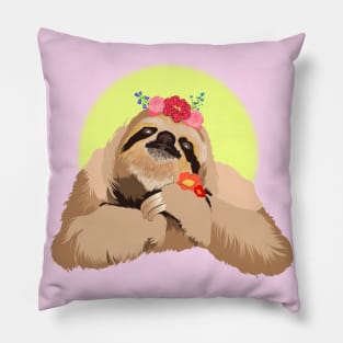Spirit Animal Sloth with Wildflowers Pillow