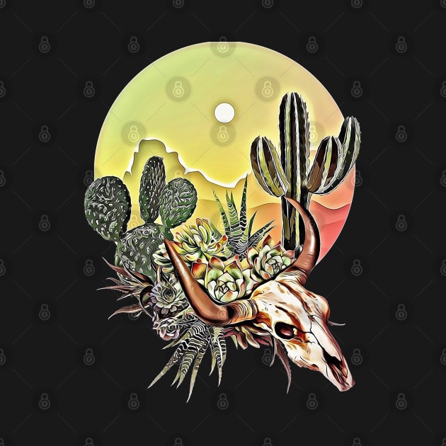 Desert cactus, cow Skull and succulents plant, rural,cowboy,wild,rustic,desert by Collagedream