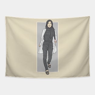 Woman In Black And White Outfit Tapestry