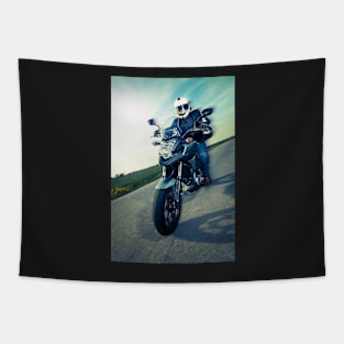 Biker on the road Tapestry