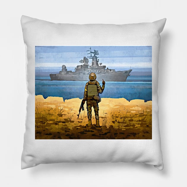 Russian Warship Go Fuck Yourself the Profit Goes to Humanitarian Help for Civilian Population of Ukraine Pillow by ZiggyPrint