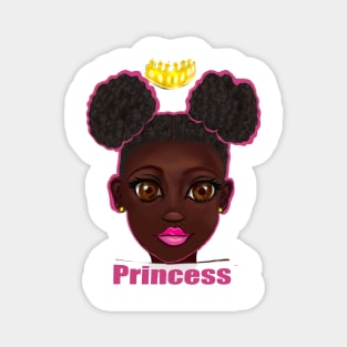 Princess - beautiful black girl with Afro hair in puffs, brown eyes and dark brown skin side profile. Hair love ! Magnet