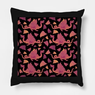 Red Dragon and Wing Pattern on Black Pillow