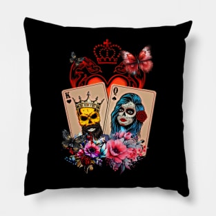 Playing cards King of hearts and queen of spades Pillow