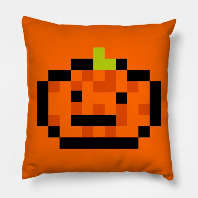 Kawaii Pixel Pumpkin Halloween Jackolantern Pillow by MOP tees