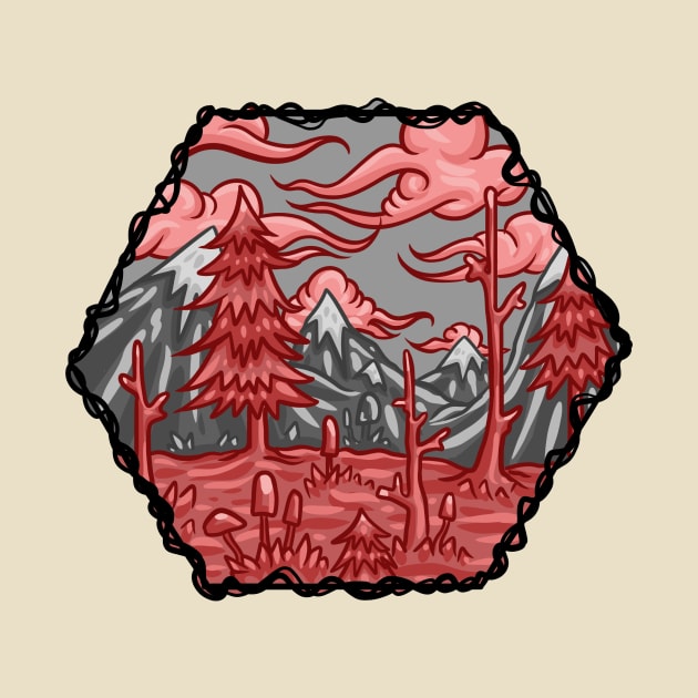 Red and Gray Cartoon Forest by Manfish Inc.