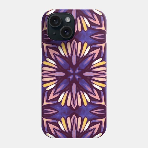 Abstract Floral Pattern Artsy Yellow Indigo Purple Phone Case by Boriana Giormova