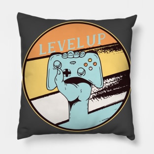 Gamer Level Up Gaming Nerd Vintage Retro Style Design Pillow