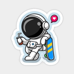 Cute Astronaut With Skateboard And Soda Cartoon Magnet