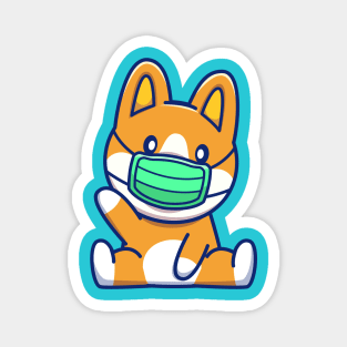 Cute Corgi Wearing Mask Cartoon Magnet