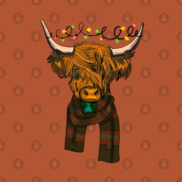 Scottish Highland Cow With Christmas Lights by i am Cuta