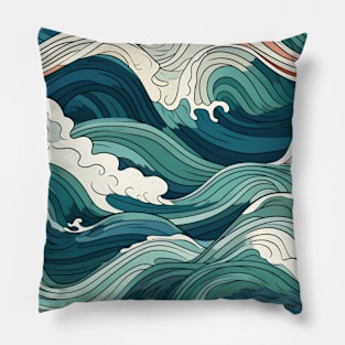 Ephemeral Crests: Hokusai Waves Reimagined Pillow